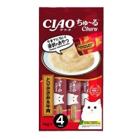 INABA CIAO крем-лакомство для кошек Churu пюре Куриное филе и говядина, 14 г х 4 шт