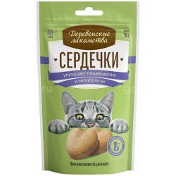 Деревенские лакомства. для кош. Сердечки улучшают пищеварение и метаболизм, 30г