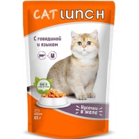 Cat Lunch пауч для кошек кусочки в желе Говядина и Язык